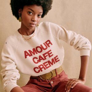 Sezane Amour Cafe Creme  - Red & Cream/White Sweatshirt - Size Small